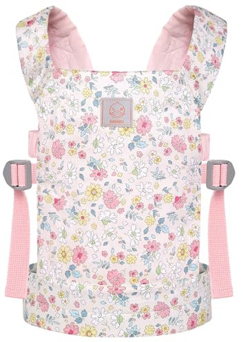 GAGAKU Baby Doll Carrier for Little Girls Toy Baby Carrier for Dolls Baby Doll Accessories for Toddlers Backpack Doll Swing Bassinet - Pink - Flowers Dianthus