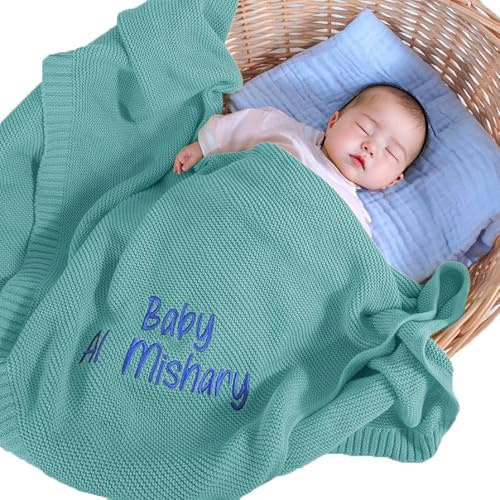 REQTYUI Personalisierte Babydecken – Individuell bestickte Strickdecken mit Namen Babys, Jungen und Mädchen. Perfekt für Geburtstage, Babypartys und Weihnachten