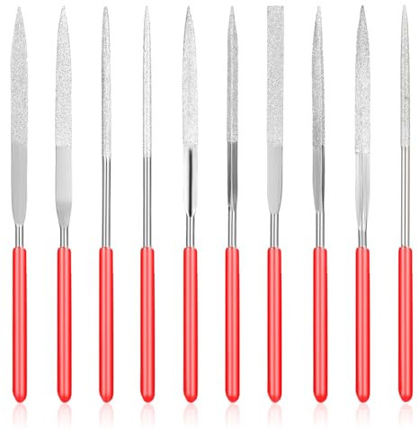 Qianyu 10 Stück Mini Diamant-Nadelfeilen-Set Metall Feilen aus Stahl Kleine Riffelfeilen Miniatur-Diamantfeile Diamantnadelfeilen-Set Präzisions Handwerkzeuge für Glas Holz Stein Schnitzwerkzeuge