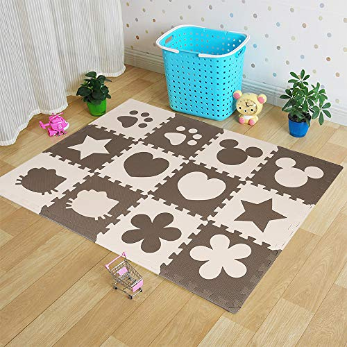 Tapis de Sol Enfant et Bébé en Mousse - Puzzle 12 Pièces Motif Cœur - Tapis de Jeu EVA Sans BPA
