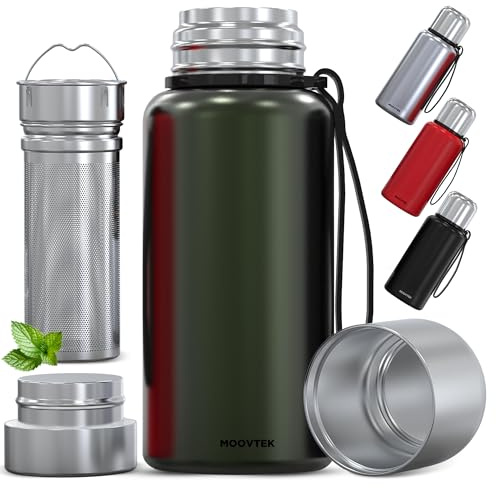 Doppelwandige 304 Edelstahl-Tee-Ei und Teetasse – Thermoskanne mit 600 ml Teesieb mit extralangem Filter. Genießen Sie Ihren perfekten Tee, wo immer Sie sind. (Nachtgrün)
