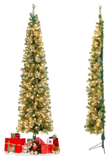 KOMFOTTEU 210 cm Árbol de Navidad Artificial con 150 Luces LED, Árbol Navideña con Soporte de Metal, Árbol Decorativo de Navidad con 450 Ramas de PVC, para Hogar, Tiendas, Oficina