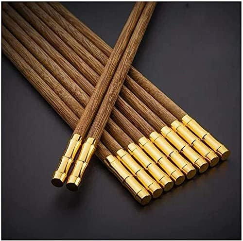 Palillos chinos reutilizables, paquete múltiple, palillos chinos coreanos, reutilizables, antideslizantes, aptos para lavavajillas, juego de 10 pares, sin pintura, sin cera, palisandro (color: 2,
