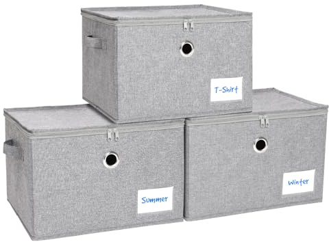 Seaforie Aufbewahrungsbox mit Deckel, Faltbare Ordnungsboxen mit Deckel 3er Pack, Stoffbox mit Griffen für Kleidung