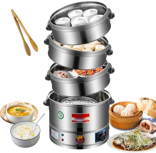 3-Tier Food Steamer For Cooking,4300W Electric Cooking Vegetable Steamers, Stainless Steel Steamer,Thermostatically Controlled,Automatic Heating,Prevent Dry Burning,BPA-Free,for Healthy Steam Meal