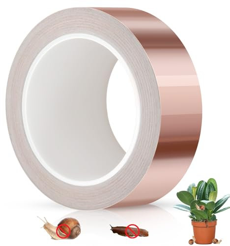 Ruibinlee Feuille de Cuivre 30 mm x 30 M Ruban Cuivre, EMI Blindage Adhésif Anti Limace pour la Mise à la Terre, la Soudure et la Protection Contre etc