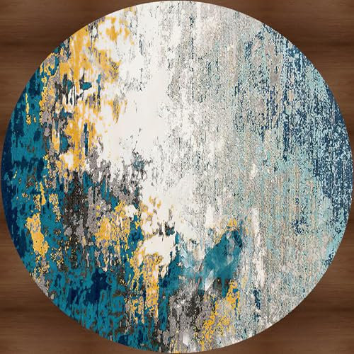 Rutschfester, runder Teppich für Wohnzimmer, Büro und Heimdekoration, Marineblau, Blaugrün, Grün, Orange, Gelb, Schwarz, Braun, Grau, Creme, mehrfarbig, Bodenschutzmatte, Ø 120 cm