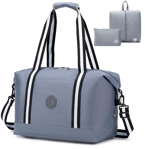 SPAHER Handgepäck Tasche 40x30x25 Eurowings Faltbare Reisetasche Sporttasche Groß Weekender Damen Herren Gym Fitness Bag Tasche wasserdichte Duffle Bag Hand Luggage Schwimmtasche Grau
