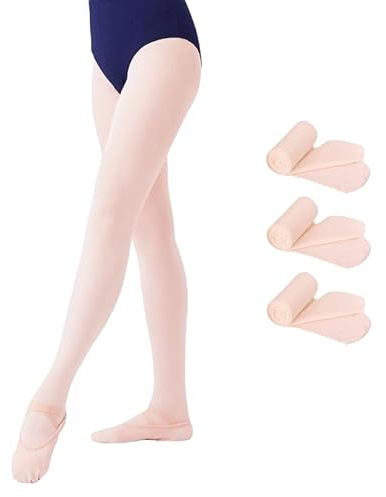 Malustar Paquete de 3 medias de ballet para niñas, 50 denier, medias suaves para uniforme escolar, Rosa ballet, paquete de 3, 150-170