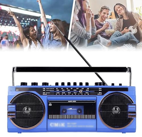QIeAny Reproductor de CD Retro clásico de los 80, radiocasete portátil Am/FM, Sonido estéreo | Grabación y reproducción | Compatible con USB/SD | Entrada para Auriculares,Blue