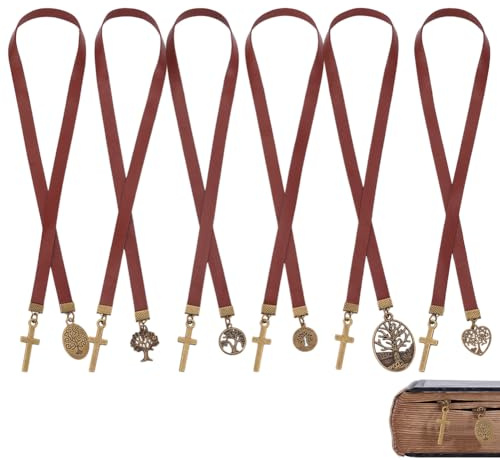 HOBBIESAY 6 Bibel Lesezeichen Aus Leder Lebensbaum Lesezeichen Christliches Heiliges Lesezeichen Retro Mit Anhängern Aus Legierung Leder Lesezeichen Für Buchliebhaber Leser Geschenke Antik Bronze