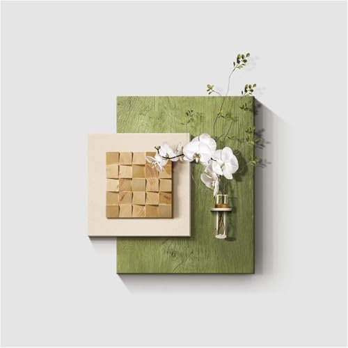 Agteruo Rustikale 3D-Wandkunst aus Holz und Sandstein, Wandkunst aus Massivholz-Spleißen, dekorative 3D-Skulptur zum Aufhängen an der Wand, Wanddekoration im Retro-Holzdesign (Grün, Groß)