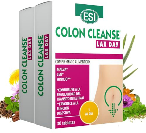 Colon Cleanse Lax Day de ESI | Complemento alimenticio en tabletas para el tránsito intestinal | Con aloe vera, sen, cáscara sagrada y malva