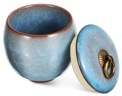 DINHEAROM Petite Urne Funéraire pour Animaux De Compagnie en Céramique Glacée Bleu Clair 70 ML, Urne pour Cendres De Petits Chiens Et Chats, Récipient Commémoratif Compact Et Discret pour Souvenir