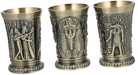 FONDOTIN 3piezas Copas De Vino Vintage Metal Antiguo Con Tótem Egipcio Decorativo Copas Para Whisky Cóctel y Degustación Color Bronce