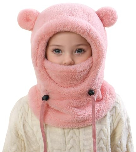 Cagoule Unisexe Garcon Fille 3-10 Ans Bonnet Enfant Hiver Chaud Laine Fine Epais Ski Modo Chat Mignon Cache Protection d'oreilles Écharpe Chapeau Cape Bob (FR/ES, Âge, 3 Ans, 10 Ans, Rose Pale)