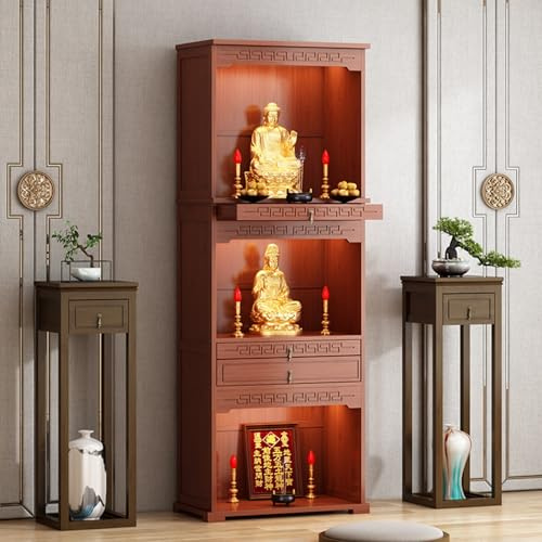 Mehrschichtiger chinesischer Altartisch mit großem Stauraum, Fengshui-Opferschrank und Ausstellungsregal, komplizierter buddhistischer Säulentisch mit Schublade für den Heimgebrauch