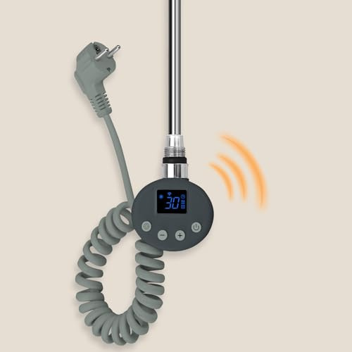 barra calefactora con termostato 300W inteligente WiFi, temporizador programable y pantalla LCD, Elemento calefactor de varilla calefactora para radiadores o toalleros, solo resistencia, Antracita