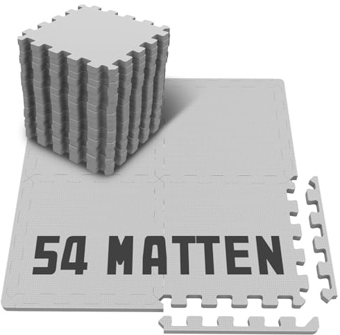Soontrans Suelo Gimnasio Set 54 Piezas Tatami Puzzle 30.5x30.5x1cm, Alfombra Puzzle, Protección de Espuma EVA, Fácil de Limpiar, Antideslizante, Desmontables, para Yoga y Fitness(Gris Claro)
