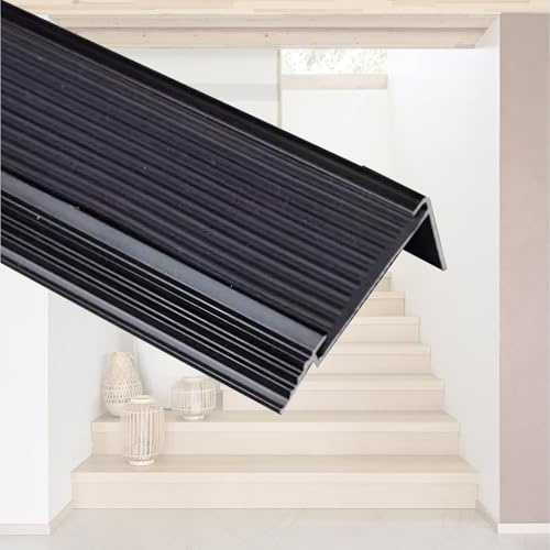 Profilo per Bordi Scale in Gomma Antiscivolo 135/145cm, Nera Profilo Angolare in Alluminio 8,5 Cm, Profilo per Gradini Scale A Forma di L per Esterni Interni(145x8.5x2.1cm)