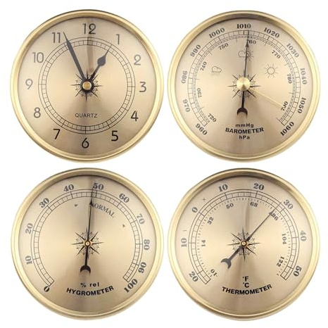Milageto Baromètre, hygromètre et thermomètre, manomètre de pression barométrique de 9 cm de diamètre, station météo pour bureau, bateau ou yacht, avec Horloge