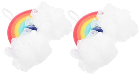 VILLFUL 2 Stück Regenbogen Hautbadekugeln aus Schwamm und Pe mit Sanftem Körperpeeling Strapazierfähigem Material und Praktischem Aufhängedesign für Kinder und Erwachsene