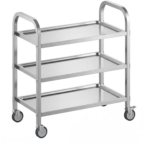 3 Tier Stainless Steel Cart, Rolling Catering Storage Cart (95x50x95cm)