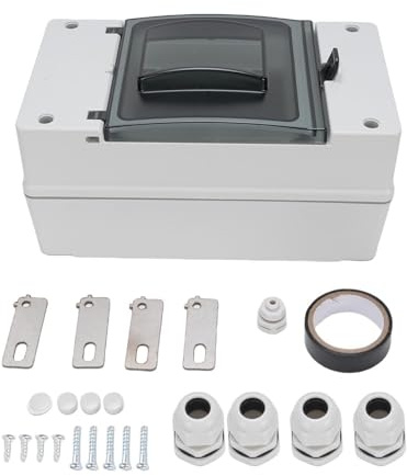 ViaGasaFamido Caja de Disyuntores CC para Solar, Caja de Conexiones Exterior con Soportes de Montaje y Conectores a Prueba de Lluvia para Interruptor de Batería