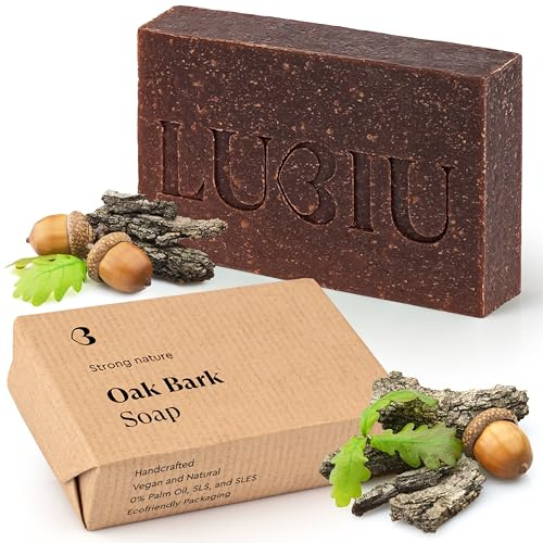 lubiu Eichen Seife Stück 100g - 3in1 Feste Duschseife Männer (Körper, Haare & Bart) - Naturseife Befreit von Schmutz & Öl - Feste Seife Männer - Duschseife Herren Festes Shampoo Herren