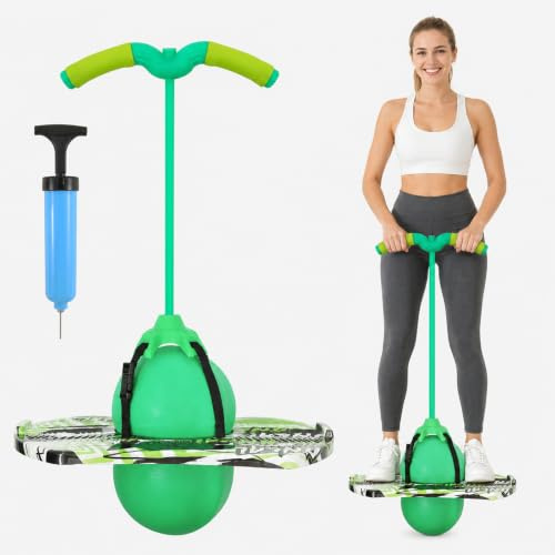 cupeohome Balance hüpfball, Pogo Sprungball mit Griffen, 90kg Tragkraft, zur Gleichgewichtstraining, Gewichtsreduktion und Fettverbrennung(Grün)