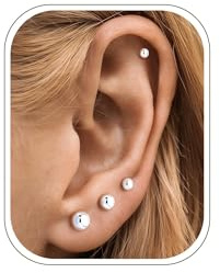 Turandoss 4 Paar Ohrstecker Chirurgenstahl Piercing Ohr Damen Perlen Ohrringe Set Medizinische Flatback Ohrstecker Hypoallergen HelixTragus Knorpel Ohrringe Edelstahl Damen Ohrpiercing