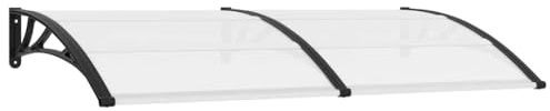 Tmriohed Marquesina para puerta de 200 x 75 cm, para puerta y ventana, placa de policarbonato transparente con soporte ABS negro, resistente a la intemperie para exteriores
