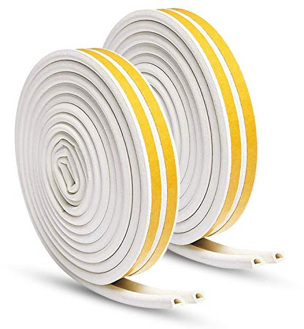 Keliiyo Door Weather Stripping, Window Seal Strip for Doors and Windows - Self-Adhesive Foam Weather Strip | Soundproof Seal Strip Insulation Epdm D Type 66ft(20m) 2 Pack (White)