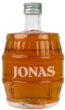 Herz & Heim® Glaskaraffe mit Gravur 0,5 l in der Form eines Fasses für Rum oder Whisky