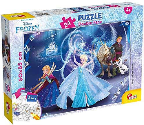 Liscianigiochi 74006 Puzzle 2 in 1 doppelseitig Plus 24 Stück Frozen Die Eiskönigin - Disney, Mehrfarbig, 50X35 cm
