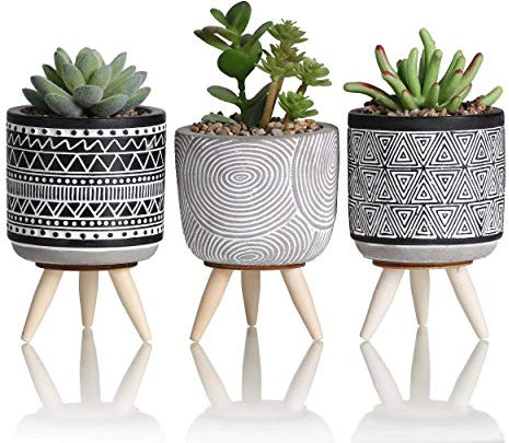 TERESA'S COLLECTIONS Artificial Plant with Vases, Set of 3 Fake Plants Tribal Ceramic Vases, Home Decor Gifts, Kitchen Decor Gifts, Birthday Gifts for Mum, Home Decorations, 16.5 CM