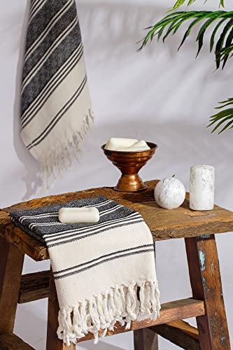 DEMMEX Juego de 2 Toallas de Mano de algodón Turco orgánico Certificado y Oeko-Tex, Secado rápido, absorbentes para baño, Cocina, Viajes, Tejido de Diamante Suave, prelavadas, 46 x 92 cm, (Negro)