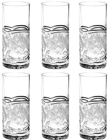 Barski Highball - Glasses -HB Glass - Set of 6 - Hiball - Crystal - Beautiful Flower - Hand Cut - Drinking Tumblers - for Water, Juice, Wine, Beer and Cocktails - 16 oz Made in Europe