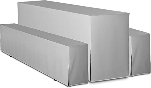 TexDeko® Hussen Bierzeltgarnitur 3-teiliges Set Premium Blickdicht strapazierfähig 2 Bierbankhusse 1 Biertischhusse 220x80cm für Festzeltgarnitur (Grau)
