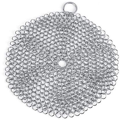 Aigid Chainmail Scrubber, Stainless Steel Chainmail Scrubber Rust Proof Scraper Cleaner for Cast Iron Pan Pot Cookware