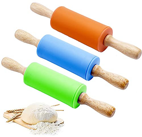 Kinder Teigroller 3 Stück Holzgriff Nudelhölzer Kinder Silikon Holzgriff Teigrolle Nudelholz Antihaftbeschichtete Oberfläche In Der Wohnküche Backwerkzeug