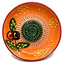 Kaladia - Vassoio per grattugiare in ceramica - ideale per zenzero, parmigiano, ecc. - Motivo: sole e olive - Diametro: 12 cm - Dipinto a mano - Made in Spagna