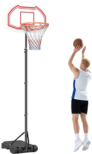 HOMCOM Panier de Basket extérieur avec Poteau Panneau, Base de lestage sur roulettes Hauteur réglable 2,1-2,6 m (Panier) - Noir Blanc et Rouge