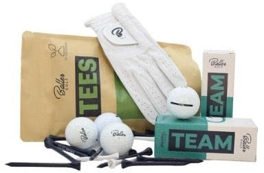 Baller Team Package - Golfball (60er Pack) für HCP < 16 • 1 Stück Golfhandschuh Cabretta Leder Herren/Damen • 1 Packung Baller Tees (50 Driver Tees & 20 Iron Tees)