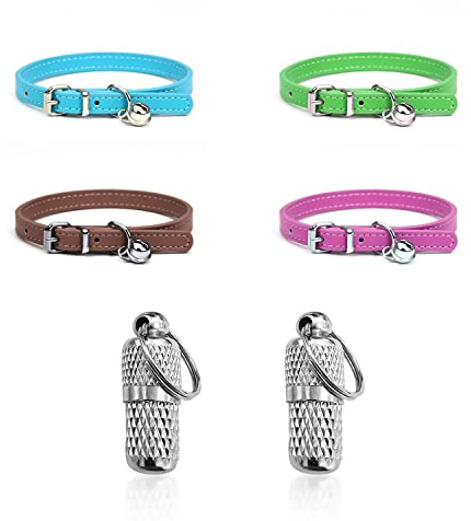 Paquete de 4 collares de cuero para mascotas con campana ajustable, hebilla de seguridad, liberación rápida, lindos collares para gatitos (4 colores)