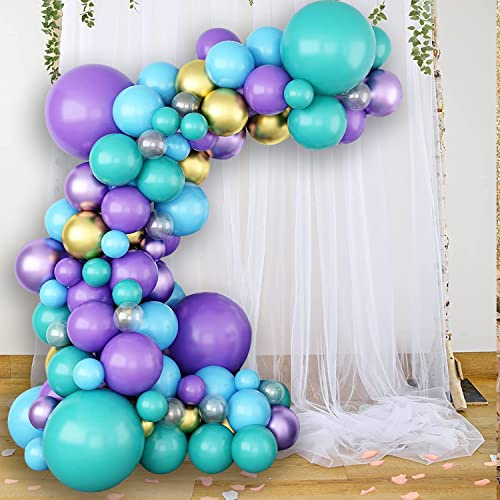 Kit de arco de guirnalda de globos, kit de confeti de látex metálico verde púrpura con cadena de globos para decoraciones de fiesta de cumpleaños, despedida de soltera, baby shower, 169 piezas