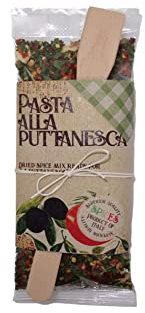 Pasta alla Puttanesca 70g - Préparation pour pasta alla puttanesca, avec louche en bois de hêtre - Epice au piment broyé, olives noires et persil