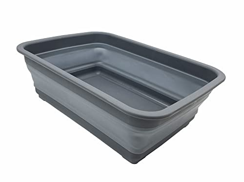 SAMMART 7L Collapsible Tub - Foldable Dish Tub - Portable Washing Basin - Space Saving Plastic Washtub (Gray)