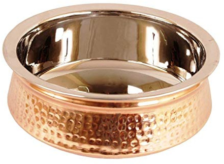 OSNICA Bol de service indien pour céréales, soupe, aliments cuits, plats de service, plats de service en cuivre, acier Handi (20 cm) 1 pièce