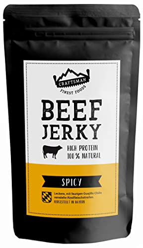 Craftsman Beef Jerky Spicy 250g | 100% Natürlich | Trockenfleisch ohne Zucker | Aus Deutschland - Bayern | 100% Rind | High Protein 68% | Dörrfleisch Chili Scharf